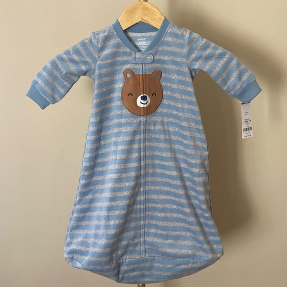 Carter's Blue Striped Bear Fleece Sleep Sack Wearable Blanket Baby Boy 3-6 mo - Picture 1 of 10